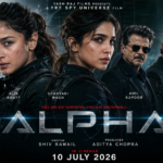 Alpha 2026 movie poster featuring Alia Bhatt and Sharvari Wagh in a YRF Spy Universe action thriller directed by Shiv Rawail.
