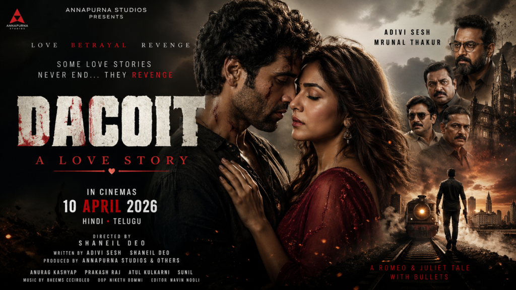 Adivi Sesh and Mrunal Thakur in Dacoit A Love Story 2026 action romantic thriller film scene