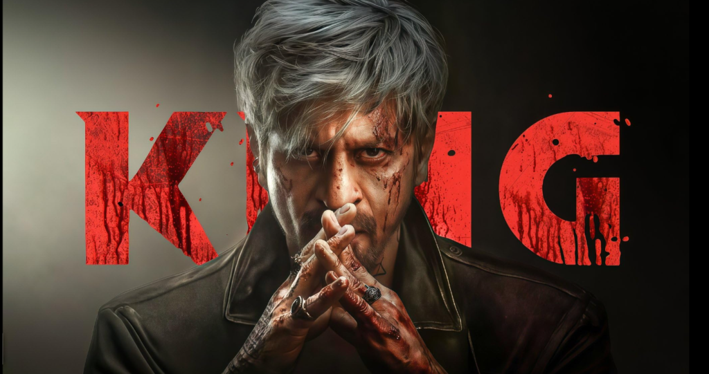 King (2026) movie poster featuring Shah Rukh Khan, Suhana Khan, Deepika Padukone, and Abhishek Bachchan in a high-octane action-thriller setting with dark cinematic tones.