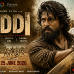 Peddi 2026 upcoming movie rural sports drama poster showing 1980s village setting, intense emotions, action and political storyline.
