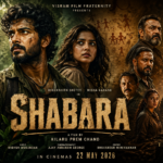 Shabara movie 2026 poster showing forest mystery and treasure hunting theme with lead cast Dheekshith Shetty and Misha Narang in intense look