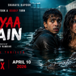 Adarsh Gourav and Shanaya Kapoor in Tu Yaa Main survival thriller movie poster inside a dangerous abandoned pool.